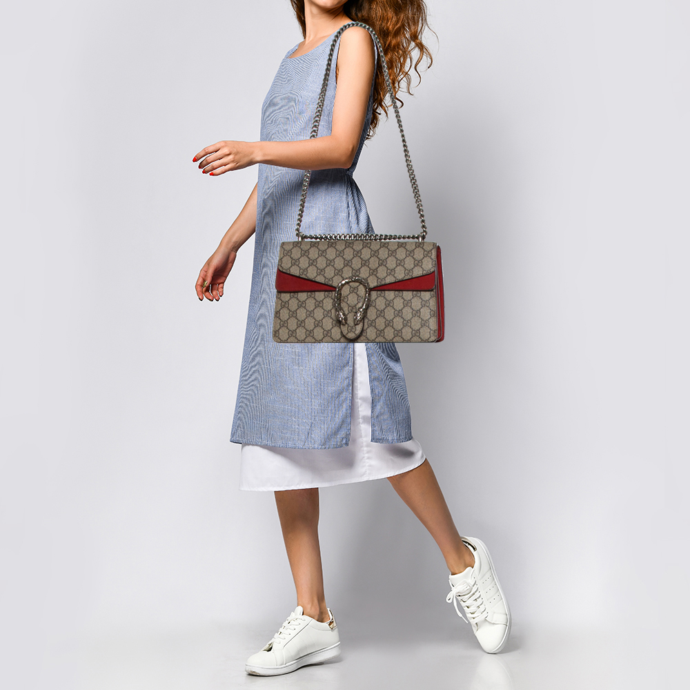 

Gucci Beige/Red GG Supreme Canvas and Suede Small Dionysus Shoulder Bag