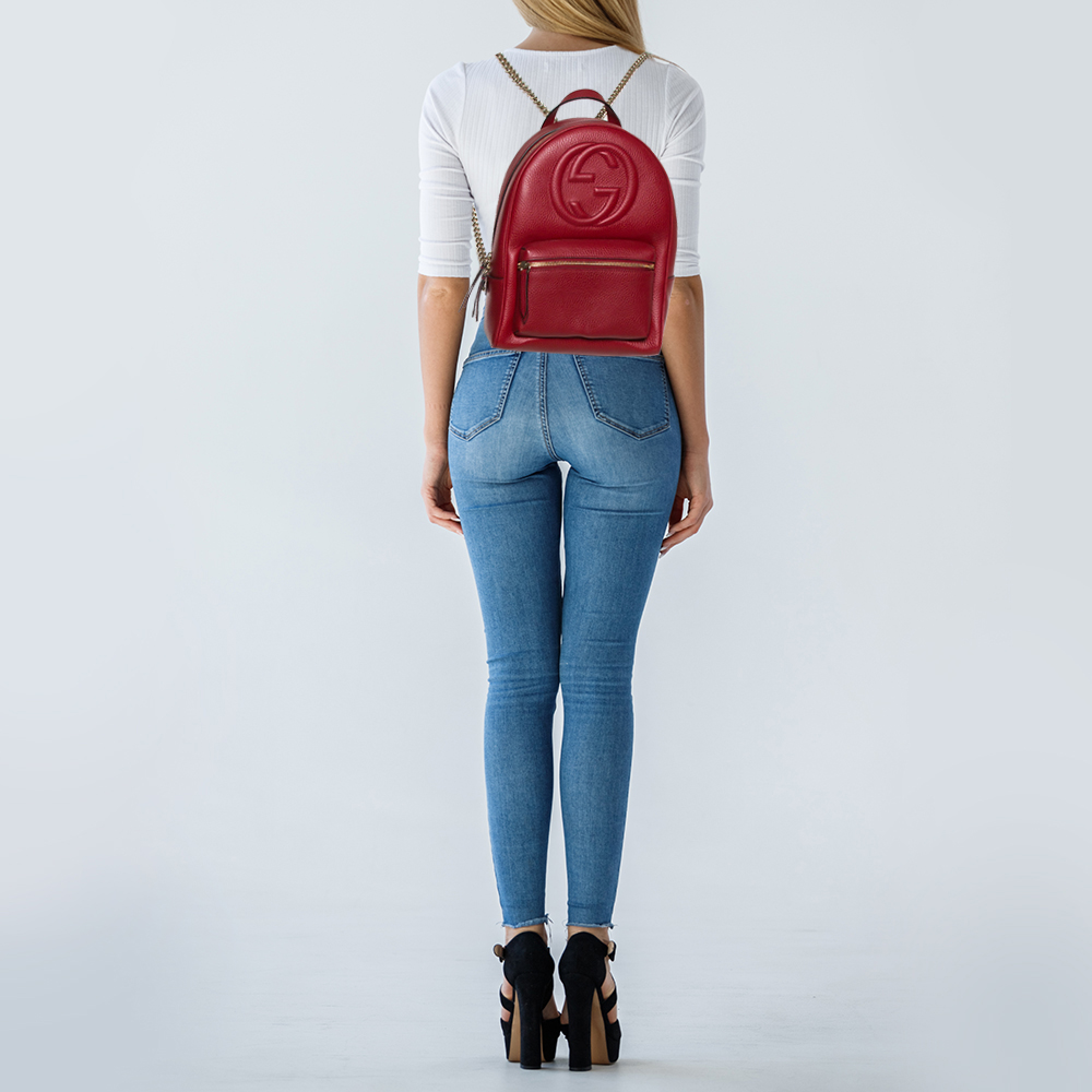 

Gucci Red Leather Soho Chain Backpack