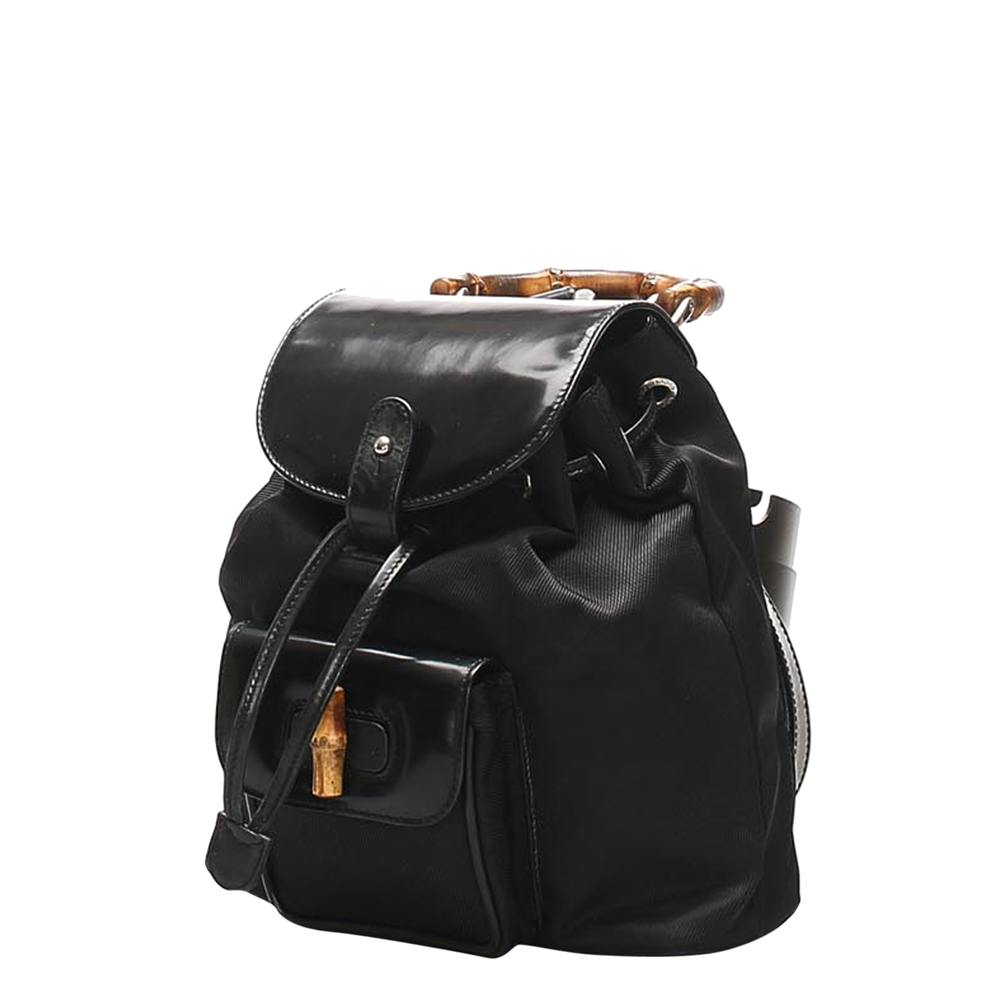 

Gucci Black Patent Leather Bamboo Backpack