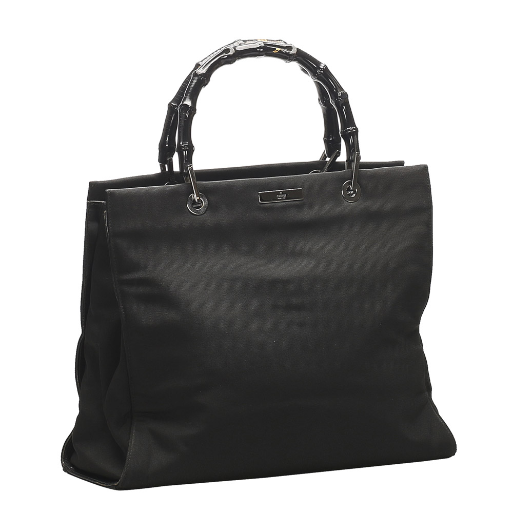 

Gucci Black Canvas Bamboo Top Handle Bag