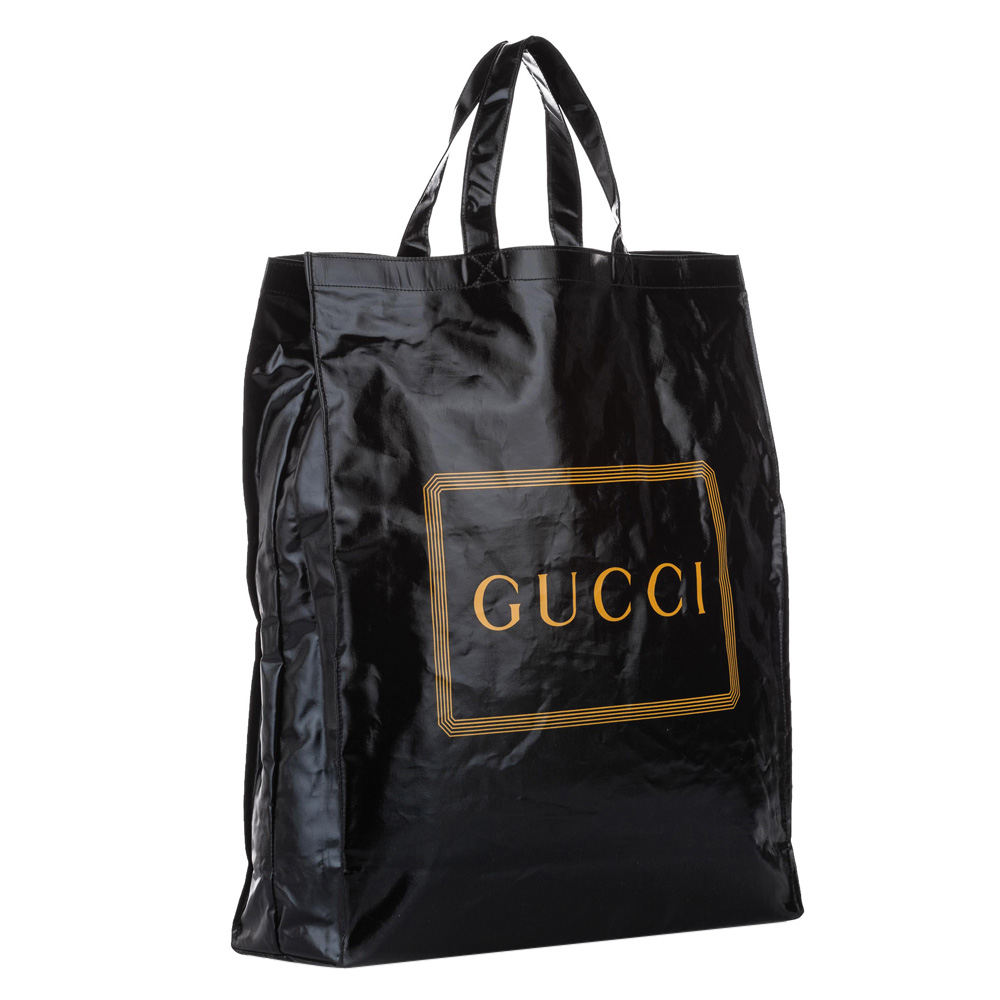 

Gucci Black Medium Logo Print Cotton Tote Bag