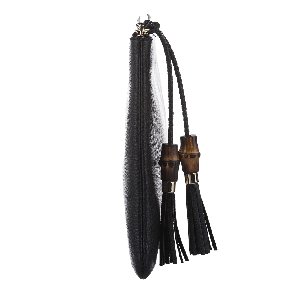 

Gucci Black Leather Bamboo Clutch Bag