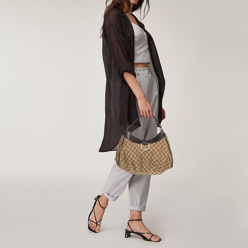 

Gucci Brown GG Canvas and Leather D Ring Hobo
