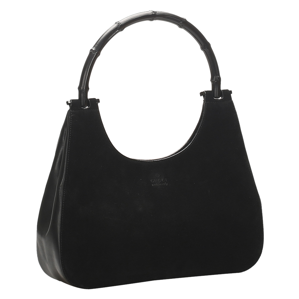 

Gucci Black Suede Bamboo Top Handle Bag