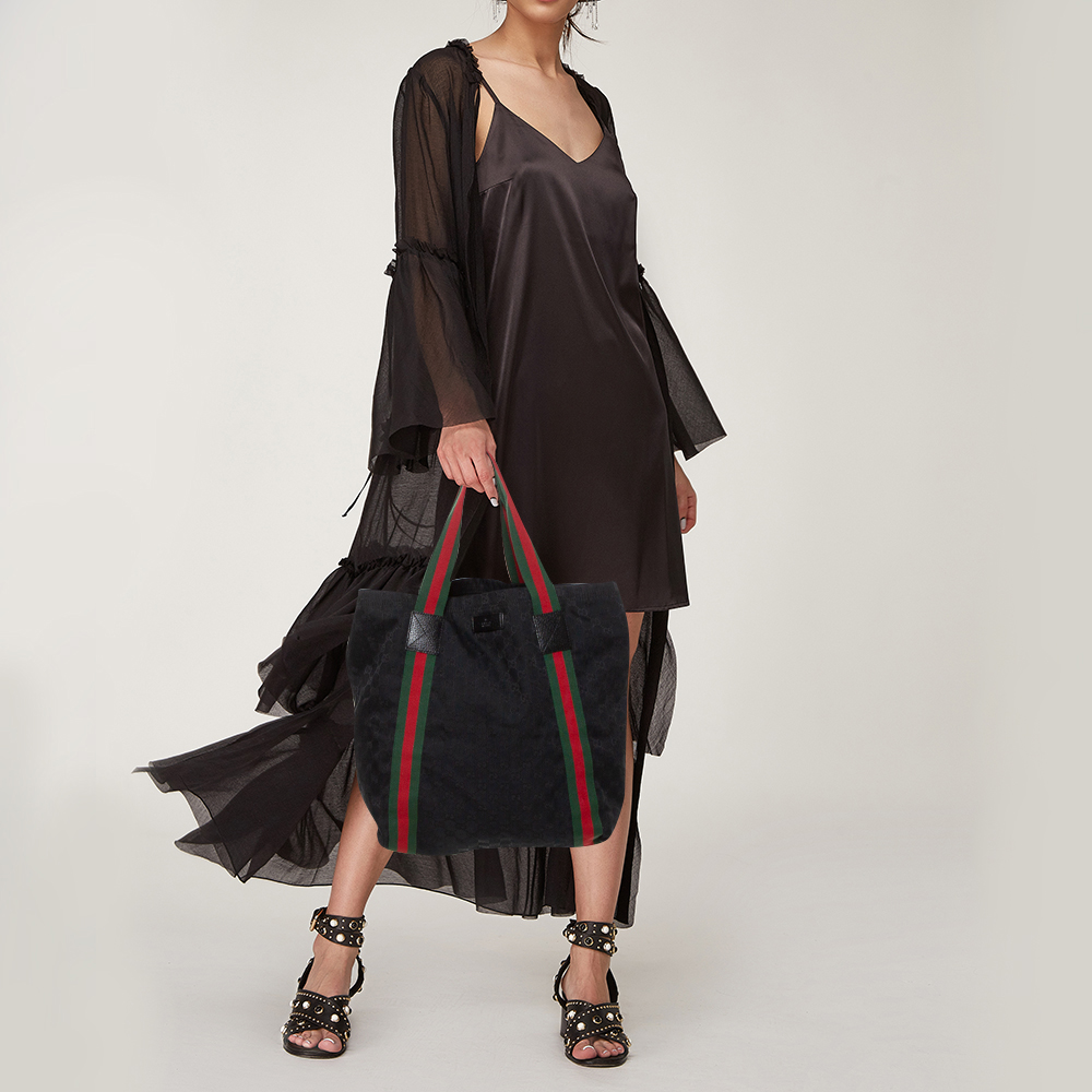 

Gucci Black GG Canvas Original Web Tote
