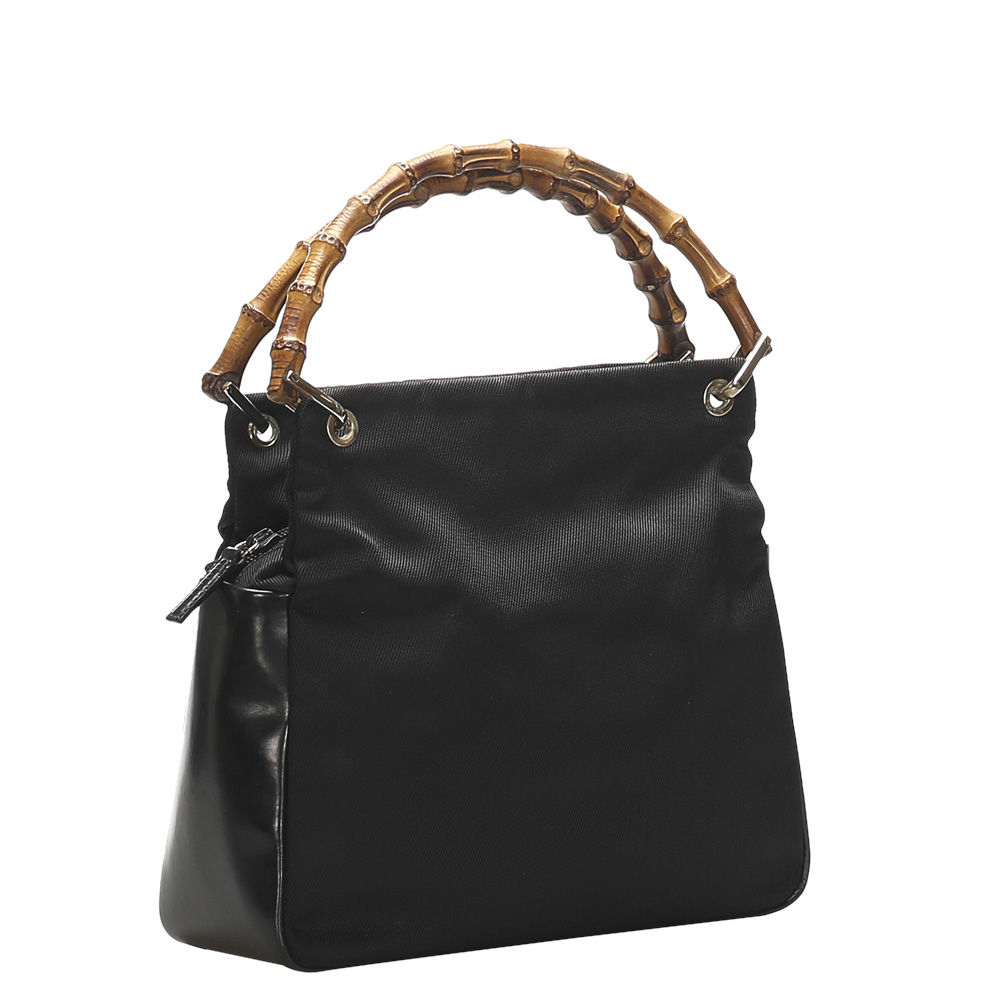 

Gucci Black Bamboo Canvas Top Handle Bag