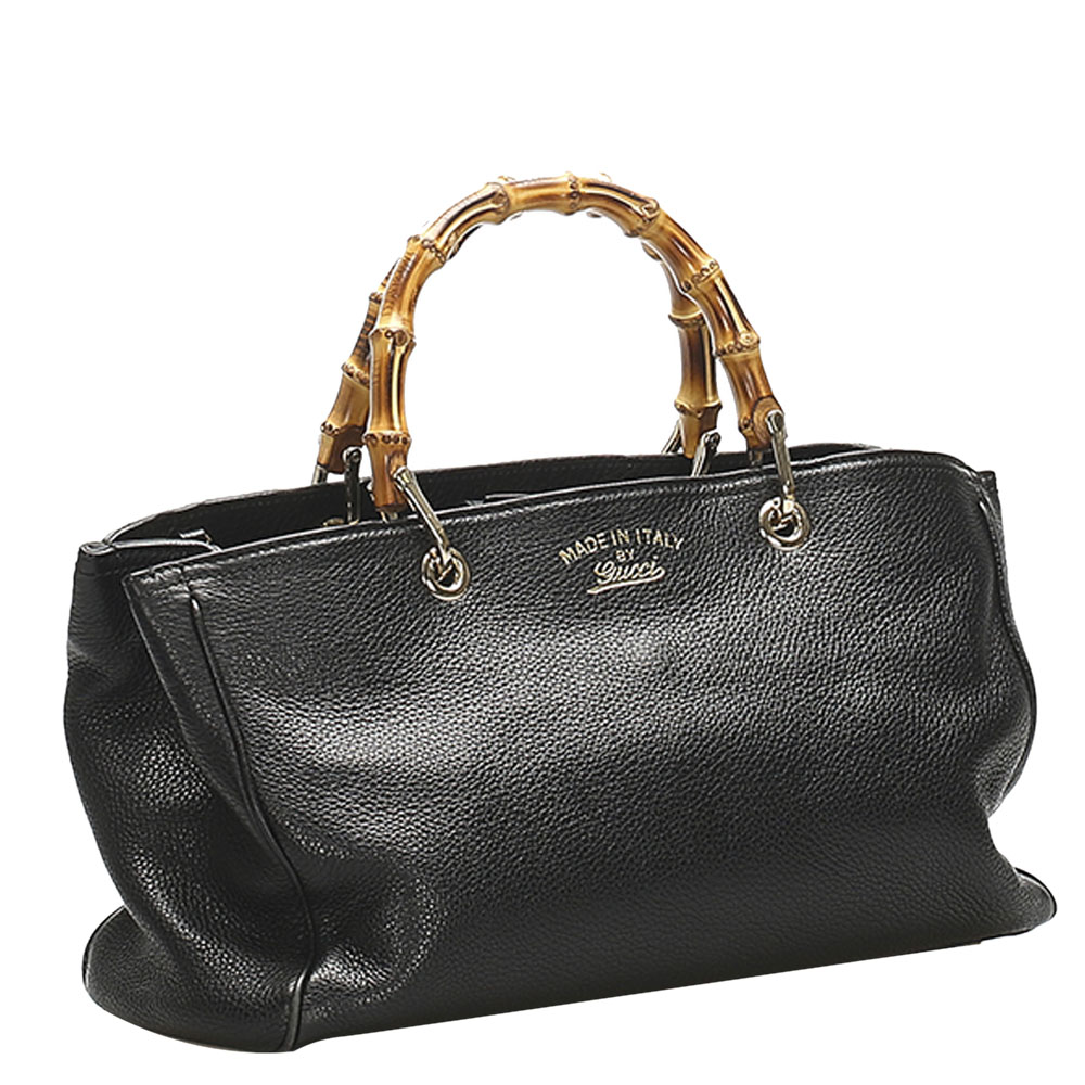 

Gucci Black Leather Bamboo Shopper Satchel Bag