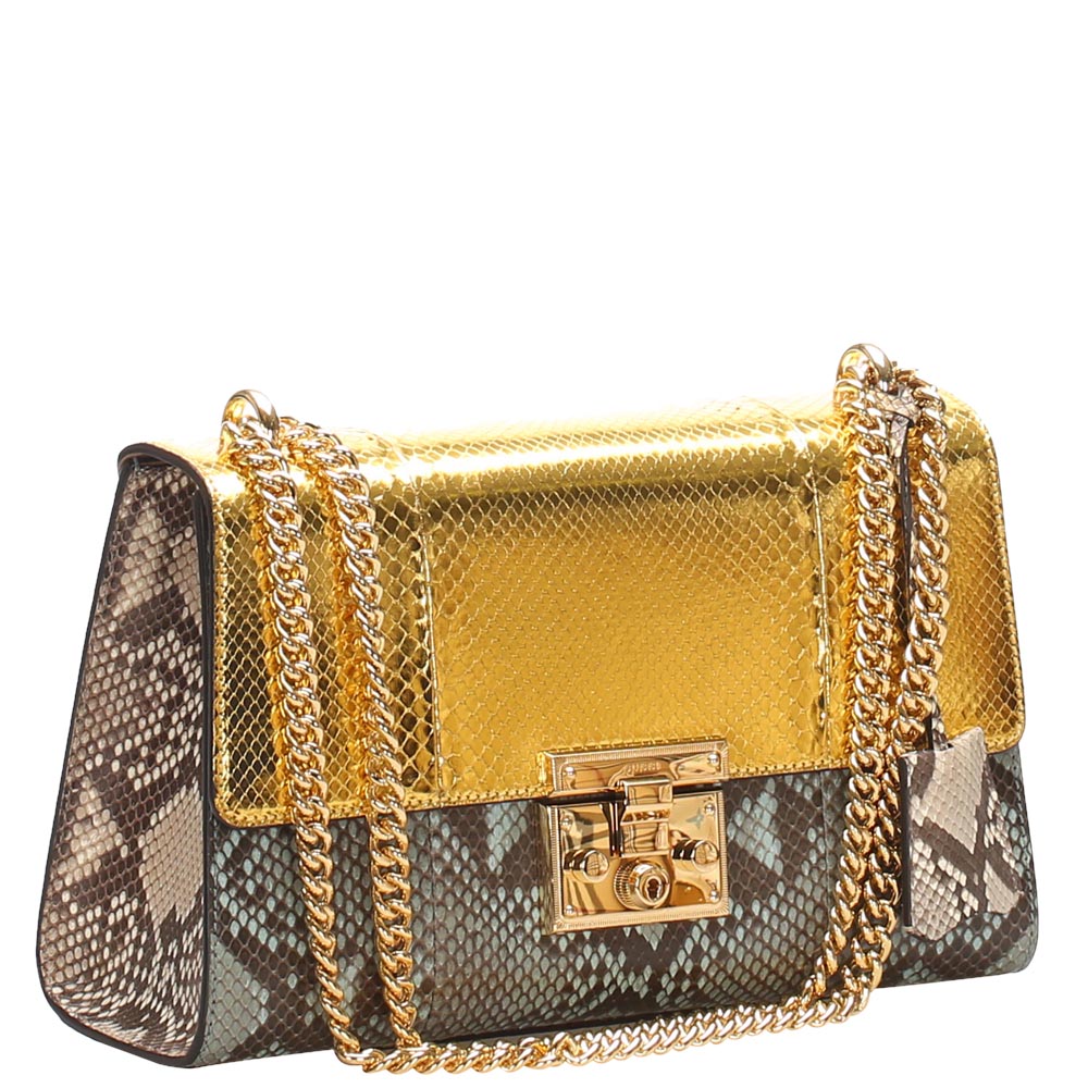 

Gucci Gold  Padlock Python Leather Crossbody Bag