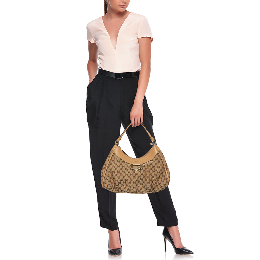 

Gucci Brown GG Canvas and Leather D Ring Hobo