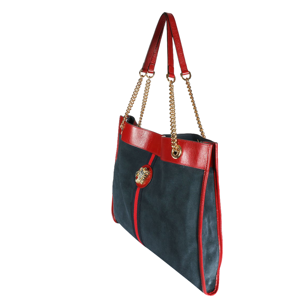 

Gucci Navy Blue Suede & Red Calfskin Leather Large Rajah Tote Bag