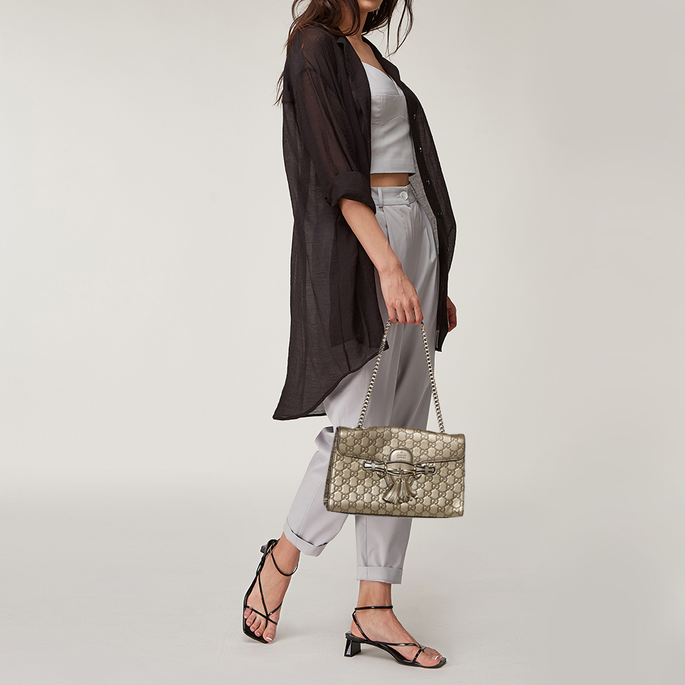 

Gucci Metallic Beige Guccissima Leather Medium Emily Shoulder Bag