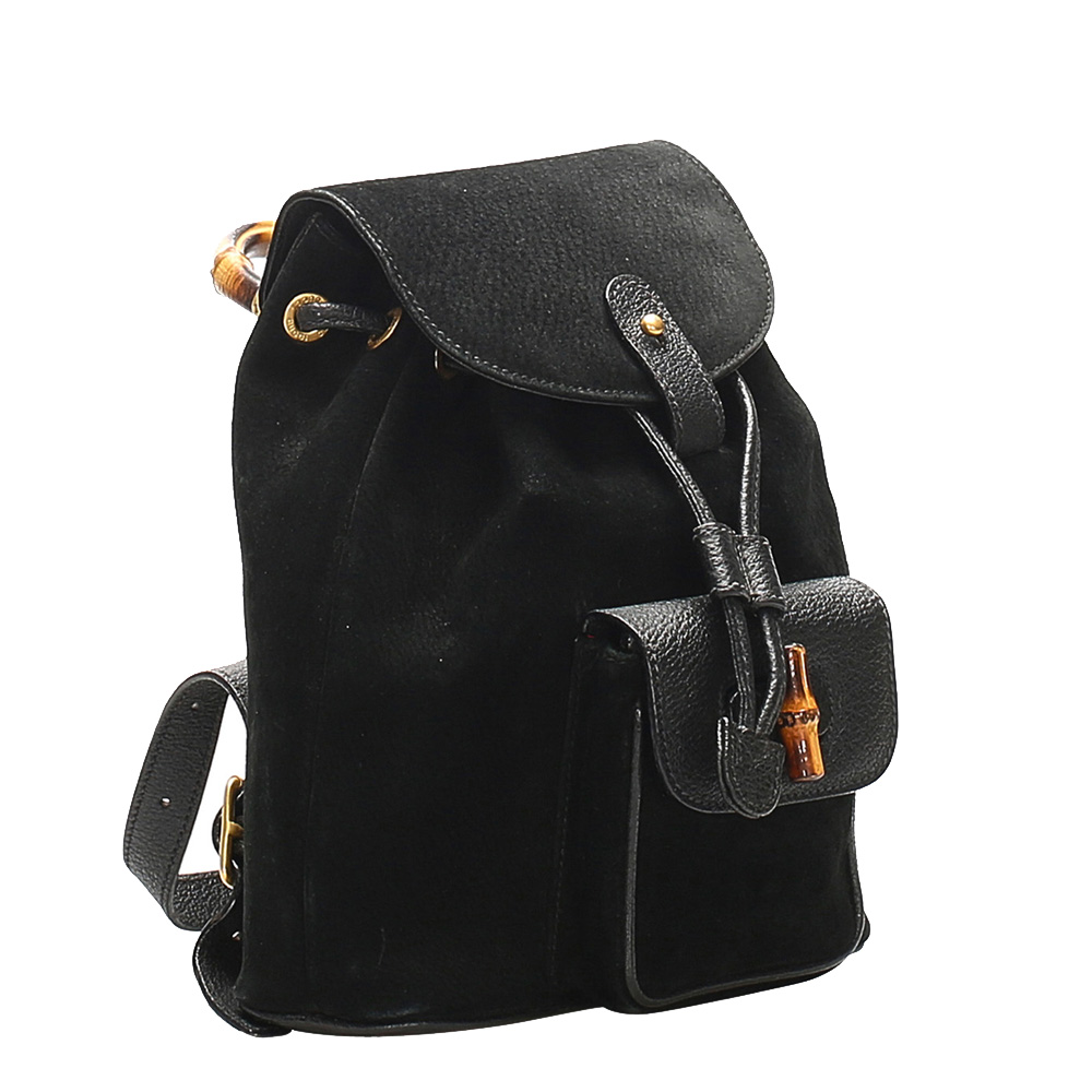 

Gucci Black Suede Bamboo Backpack bag