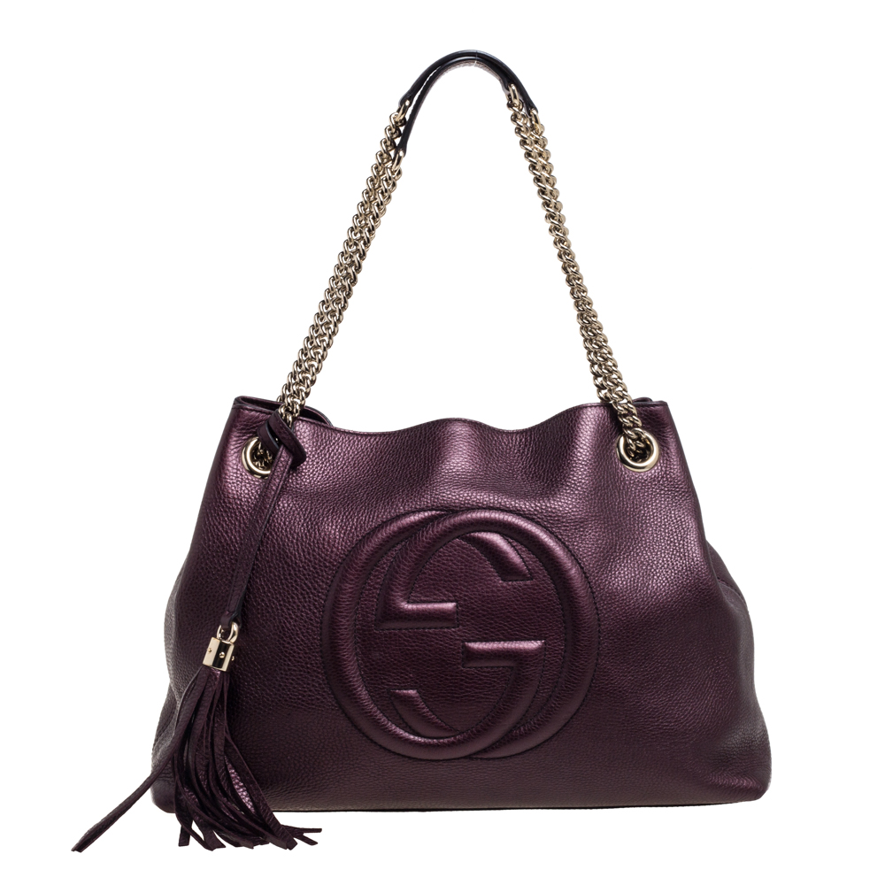 Pre-owned Gucci Metallic Purple Leather Medium Soho Shoulder Bag