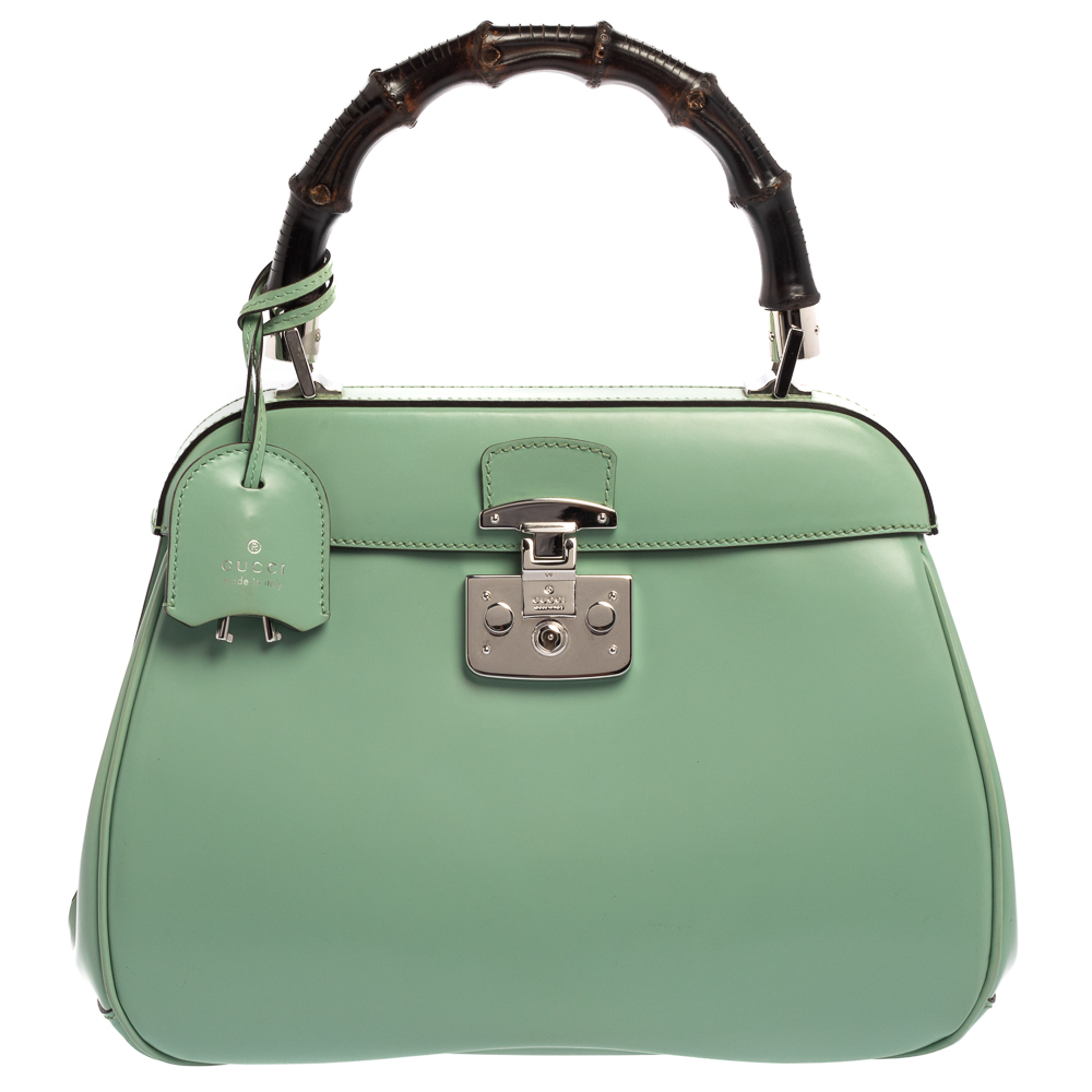 Pre-owned Gucci Mint Green Patent Leather Lady Lock Bamboo Top Handle Bag