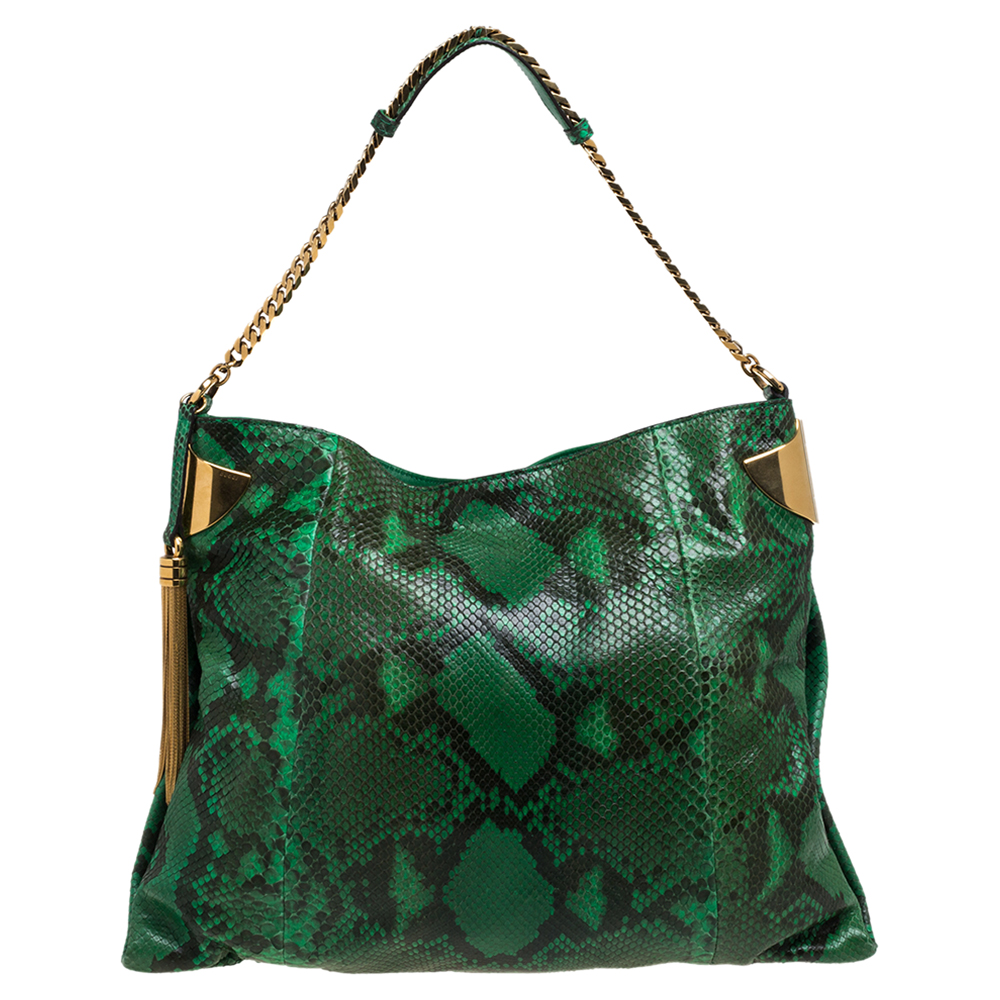 Pre-owned Gucci Green/black Python Large 1970 Hobo
