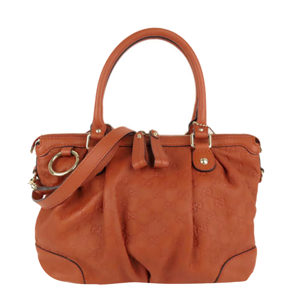 Pre-owned Gucci Ssima Leather Sukey Satchel Bag In Orange