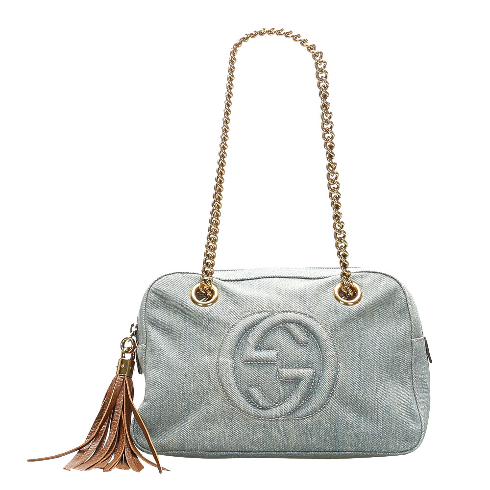 Pre-owned Gucci Blue Denim Soho Chain Shoulder Bag