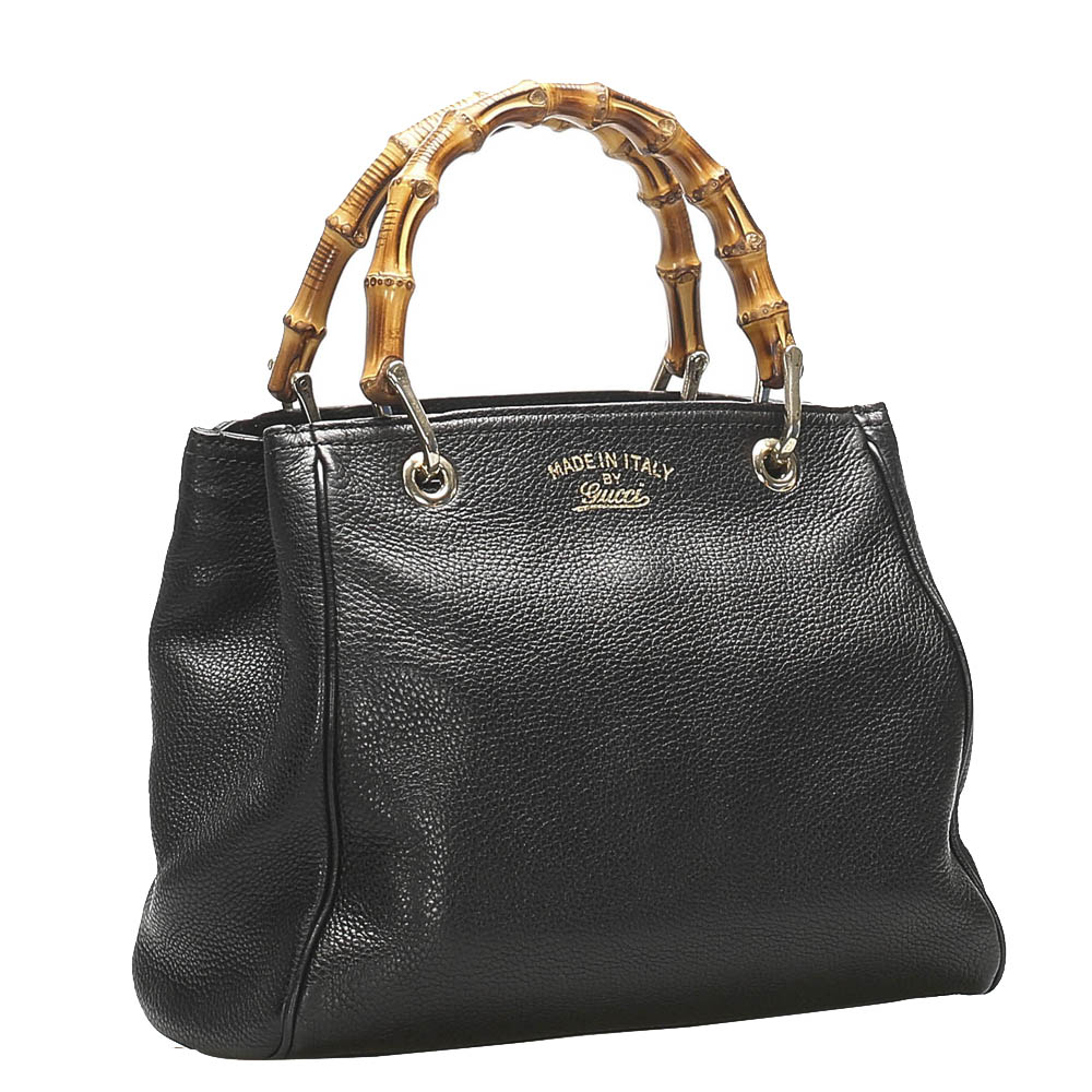 

Gucci Black Leather Bamboo Shopper Satchel bag