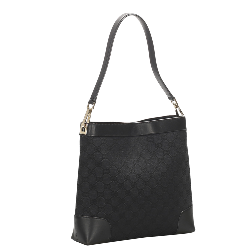 

Gucci Black Canvas Leather GG Shoulder Bag