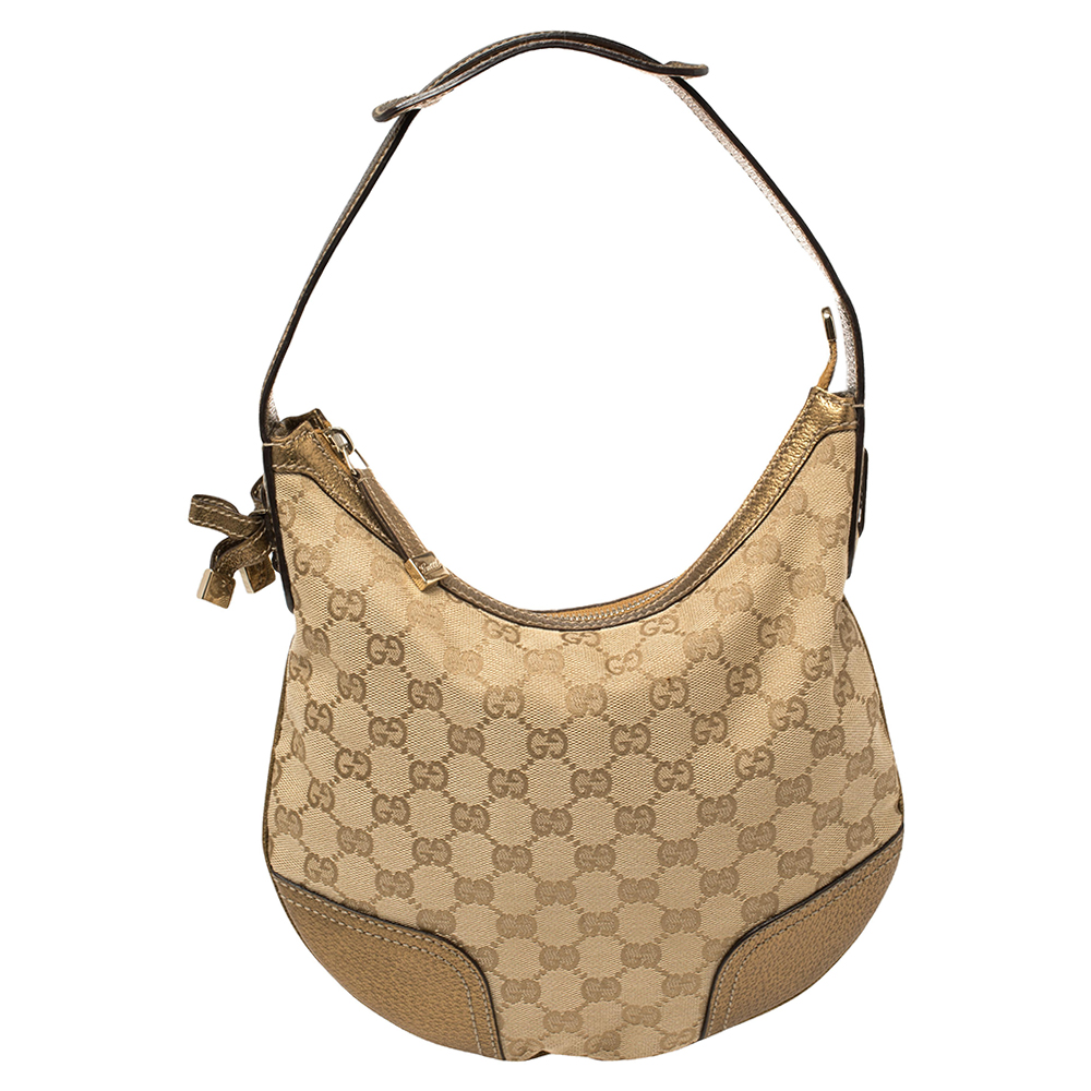 Pre-owned Gucci Beige/gold Gg Canvas And Leather Small Princy Hobo ...