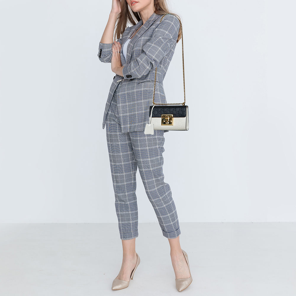 

Gucci White/Black Guccissima Leather Small Padlock Shoulder Bag