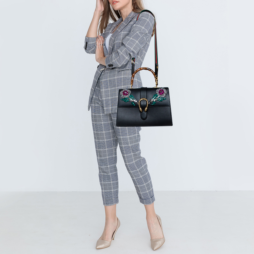 

Gucci Black Crystal Embellished Leather  Dionysus Bamboo Top Handle Bag