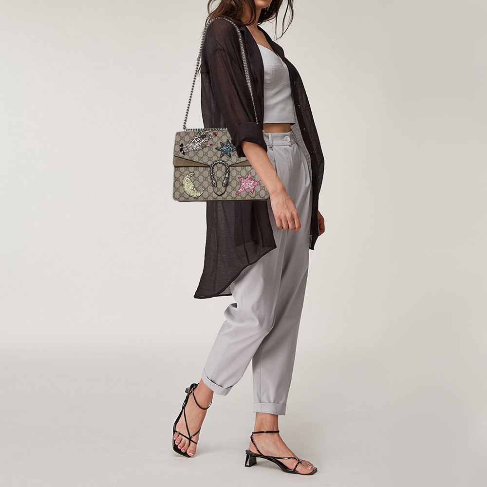 

Gucci Beige/Brown GG Supreme Canvas and Suede Medium Dionysus Embellished Shoulder Bag
