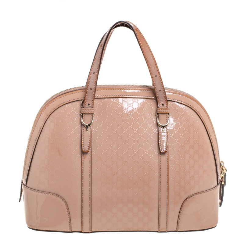 Pre-owned Gucci Dusty Pink Microssima Patent Leather Nice Dome Satchel