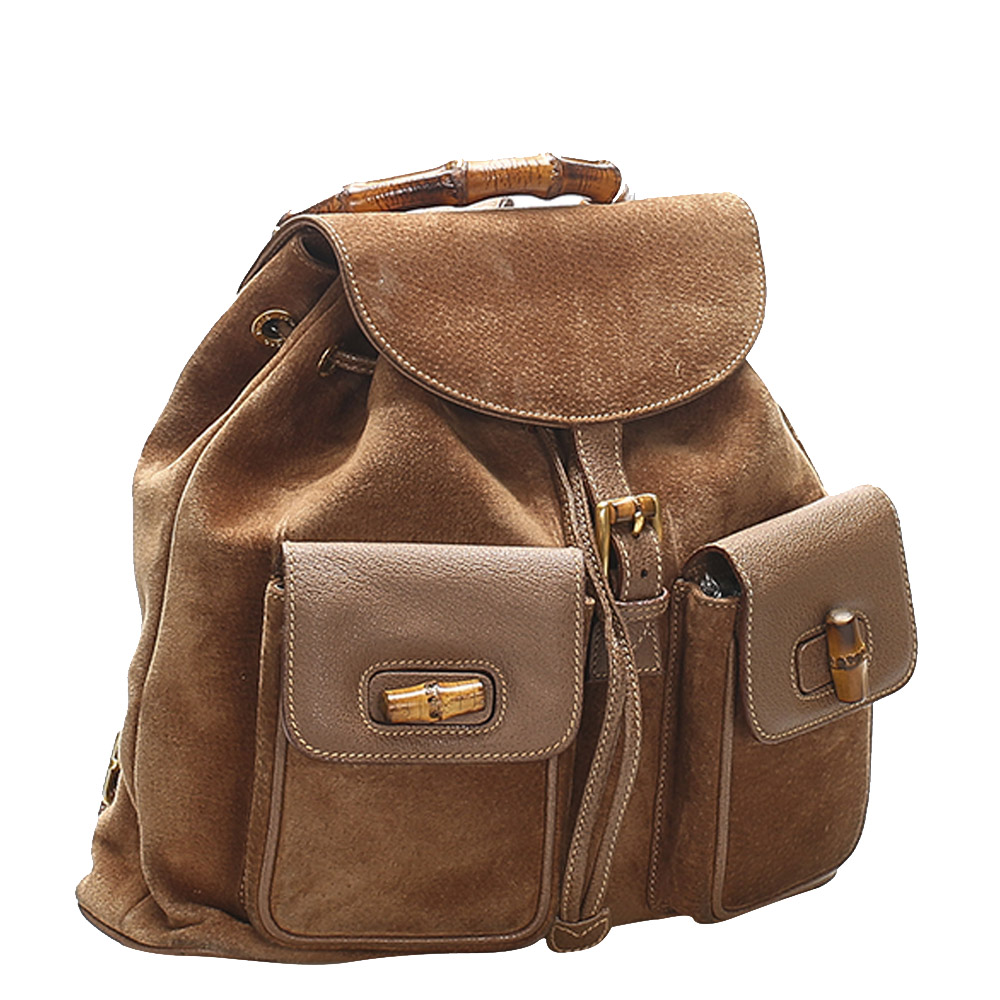 

Gucci Brown Suede Bamboo Drawstring Backpack