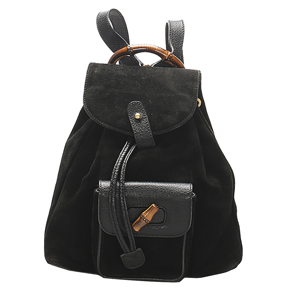 Pre-owned Gucci Black Leather/suede Bamboo Mini Backpack