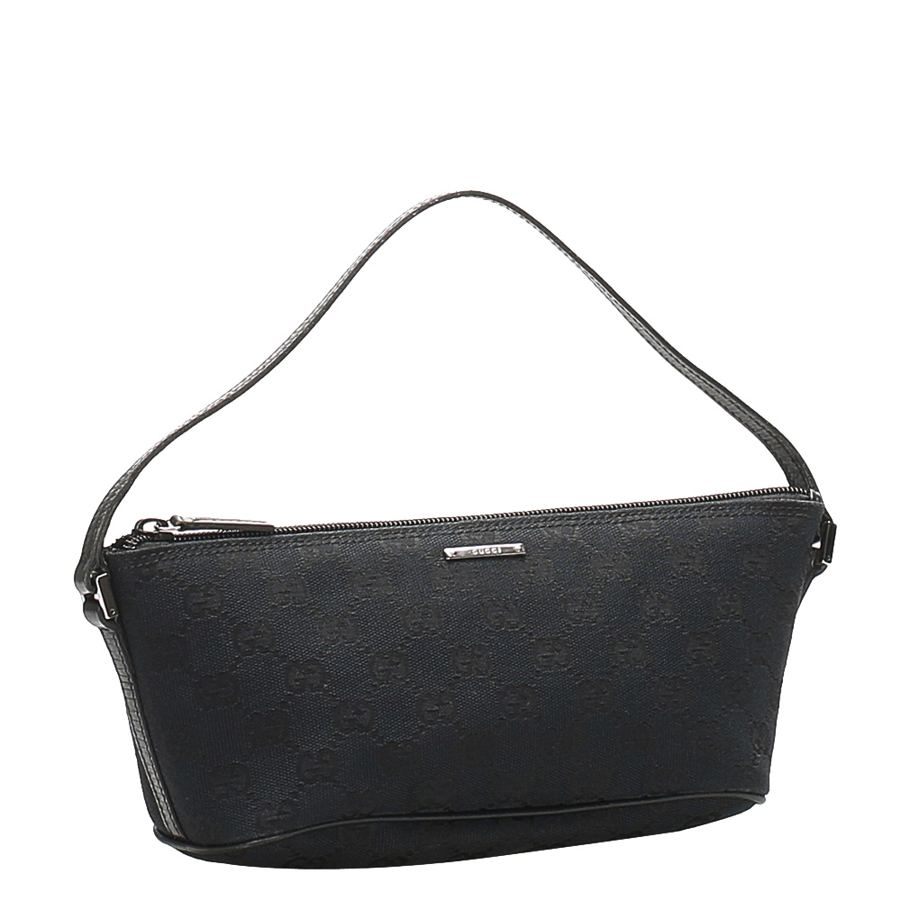 

Gucci Black GG Canvas Boat Pochette Bag