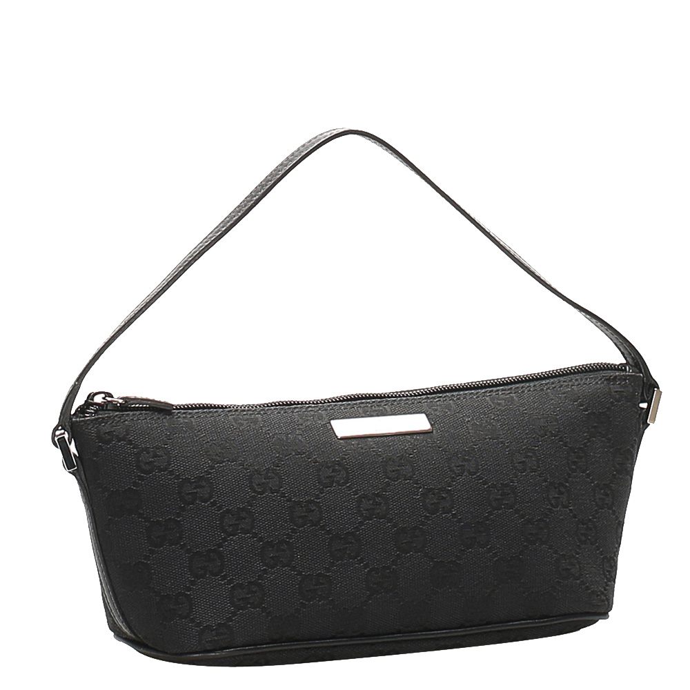 

Gucci Black GG Canvas Boat Pochette Bag