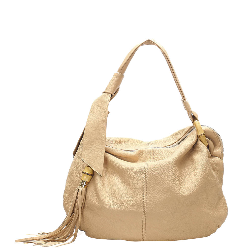 Pre-owned Gucci Beige Leather Bamboo Jungle Hobo Bag