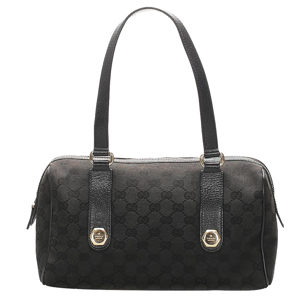 Pre-owned Gucci Black Gg Canvas And Leather Charmy Boston Bag