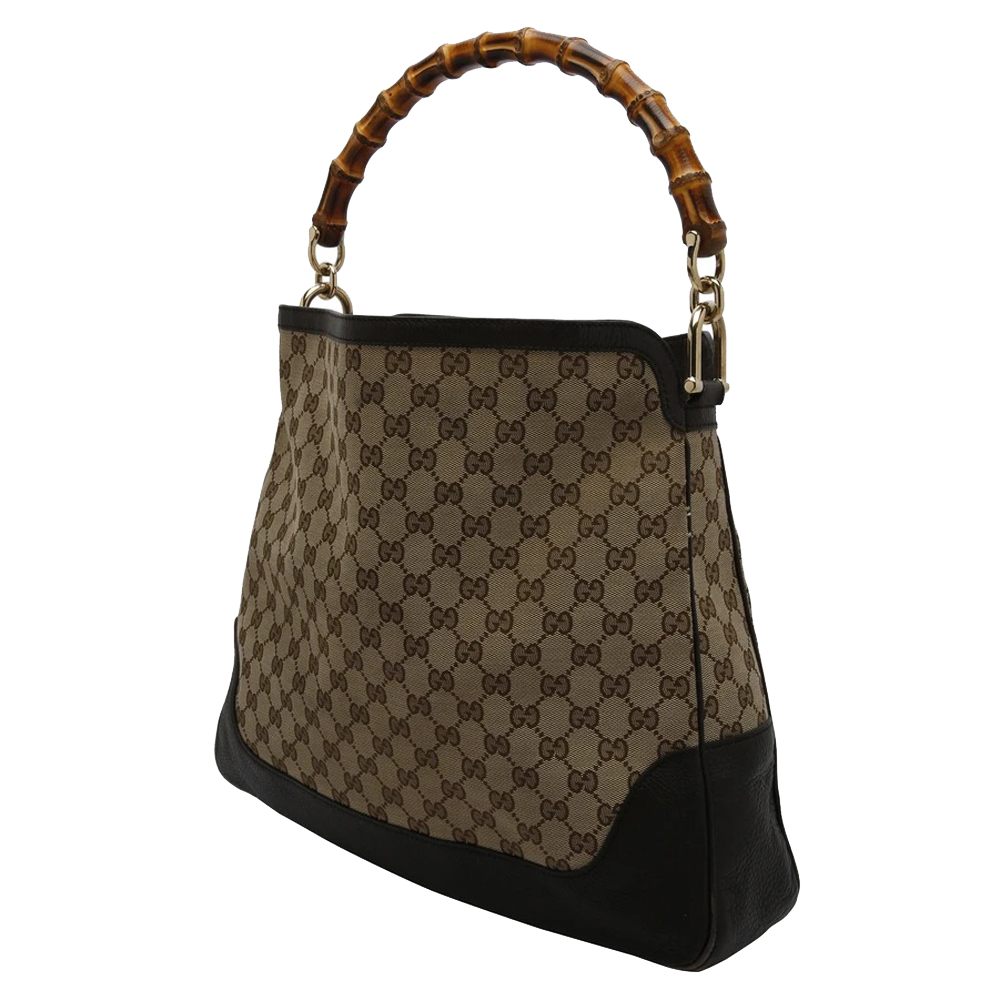 

Gucci Beige GG Canvas Leather Peggy Bamboo Top Handle Bag