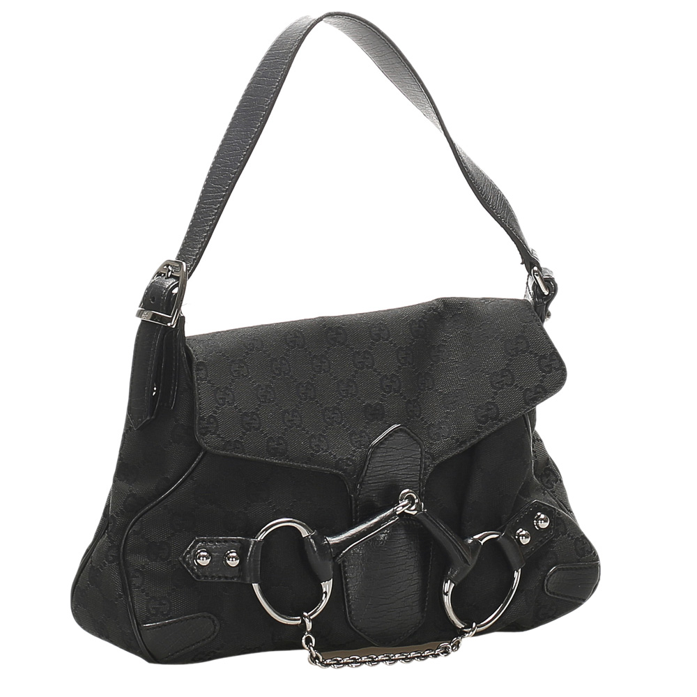 

Gucci Black GG Canvas Horsebit Bag