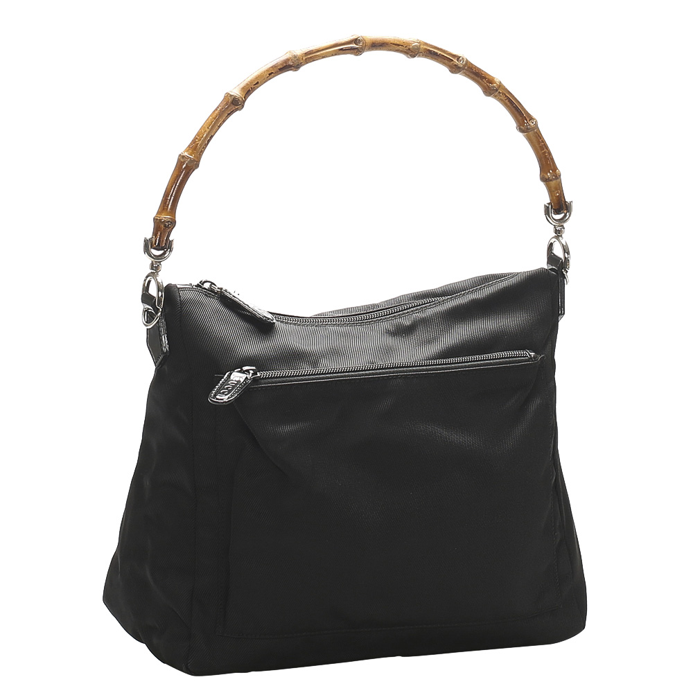 

Gucci Black Canvas Bamboo Top Handle Bag