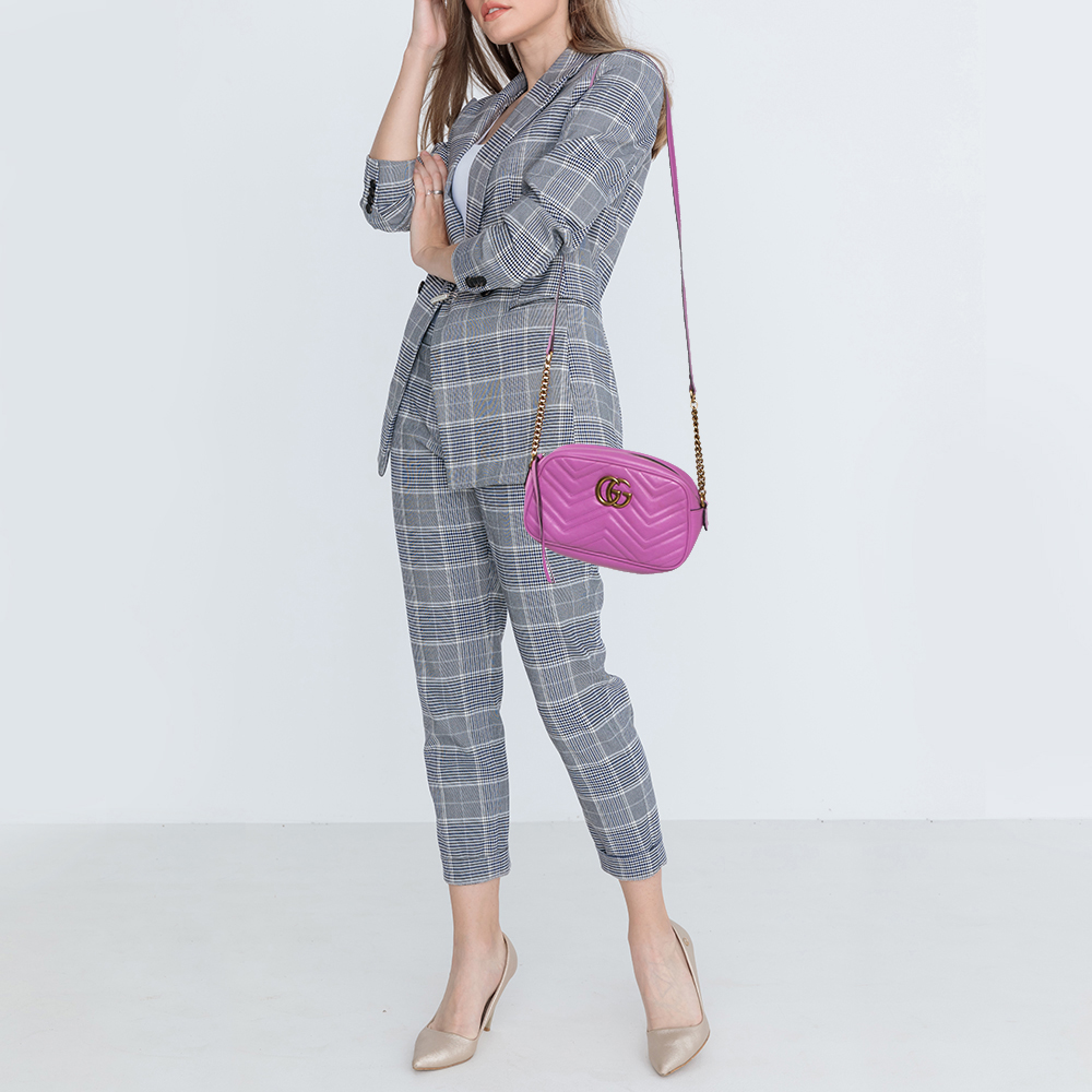 

Gucci Pink Matelasse Leather Small GG Marmont Shoulder Bag