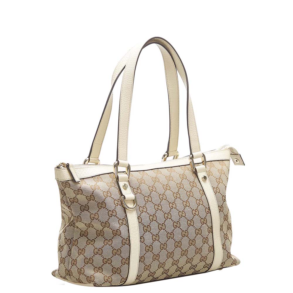 

Gucci Brown/White GG Canvas Abbey Small Tote Bag, Beige