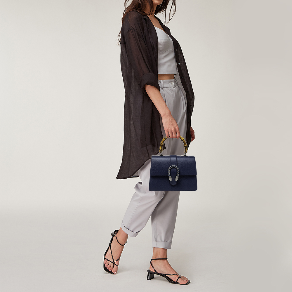 

Gucci Navy Blue Leather  Dionysus Bamboo Top Handle Bag