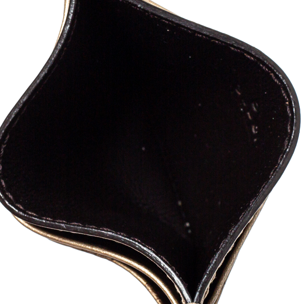 

Gucci Metallic Beige Microguccissima Leather Card Holder, Gold
