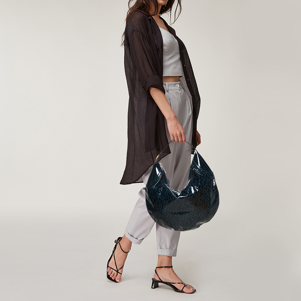 

Gucci Blue Horsebit Print Patent Leather Hobo