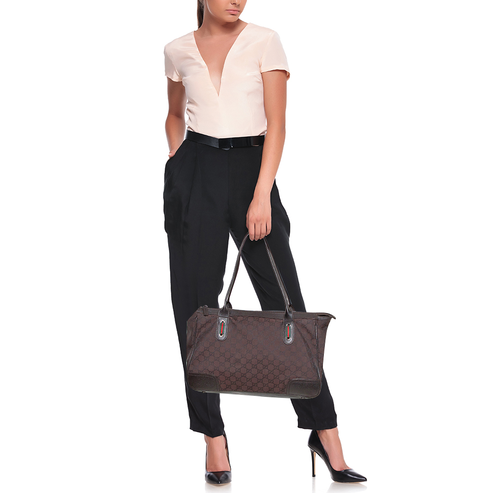 

Gucci Dark Brown GG Nylon and Leather Princy Tote