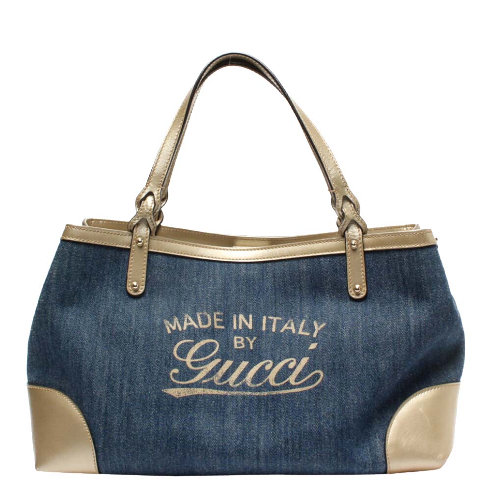 Pre-owned Gucci Blue Denim Craft Tote Bag