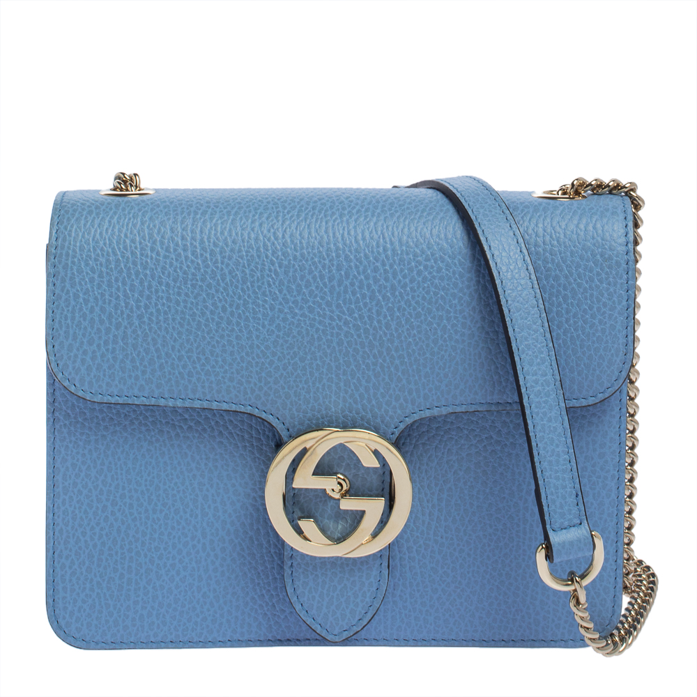 Pre-owned Gucci Blue Leather Small Interlocking G Crossbody Bag