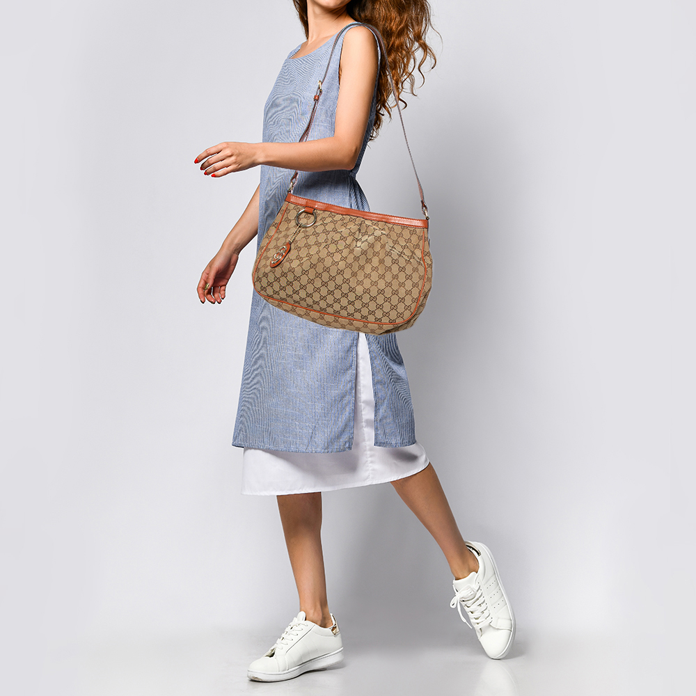 

Gucci Beige/Orange GG Canvas and Leather Medium Sukey Messenger Bag