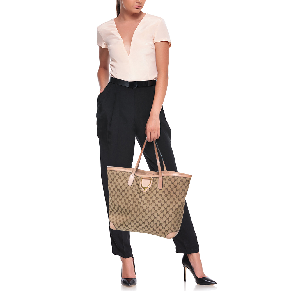 

Gucci Beige GG Canvas and Leather Large D Ring Tote