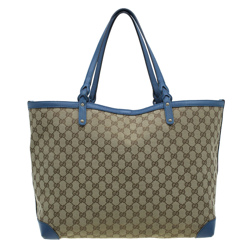 Gucci Beige/Blue Canvas Large Craft Original GG Tote with Pouch