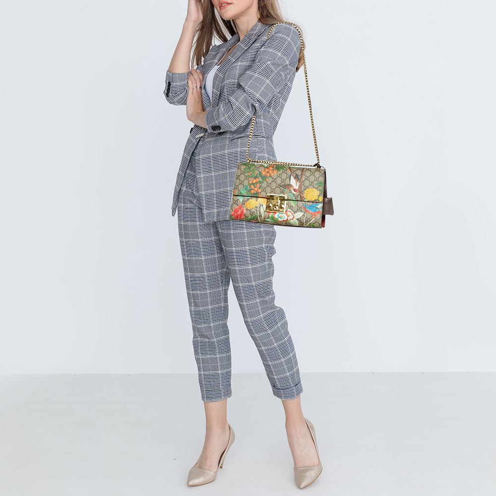 

Gucci Multicolor Tian Print GG Supreme Canvas Medium Padlock Shoulder Bag