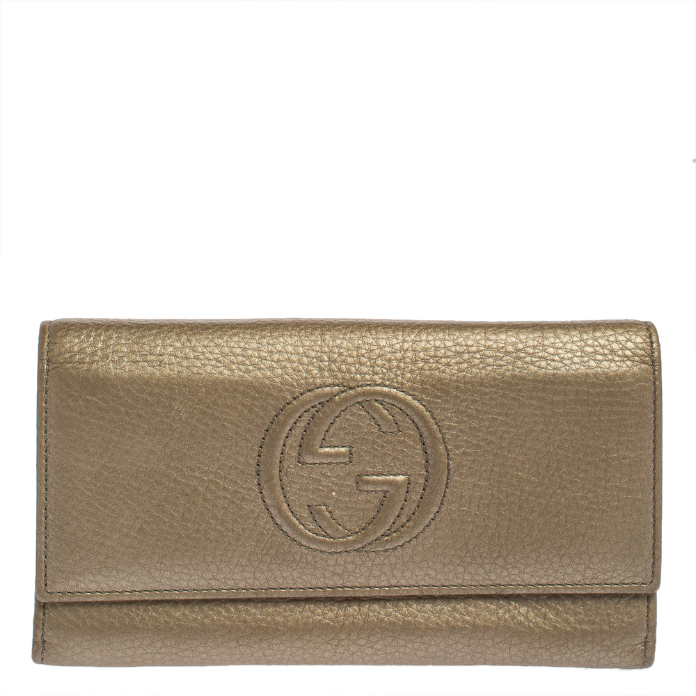 Pre-owned Gucci Gold Leather Soho Continental Wallet